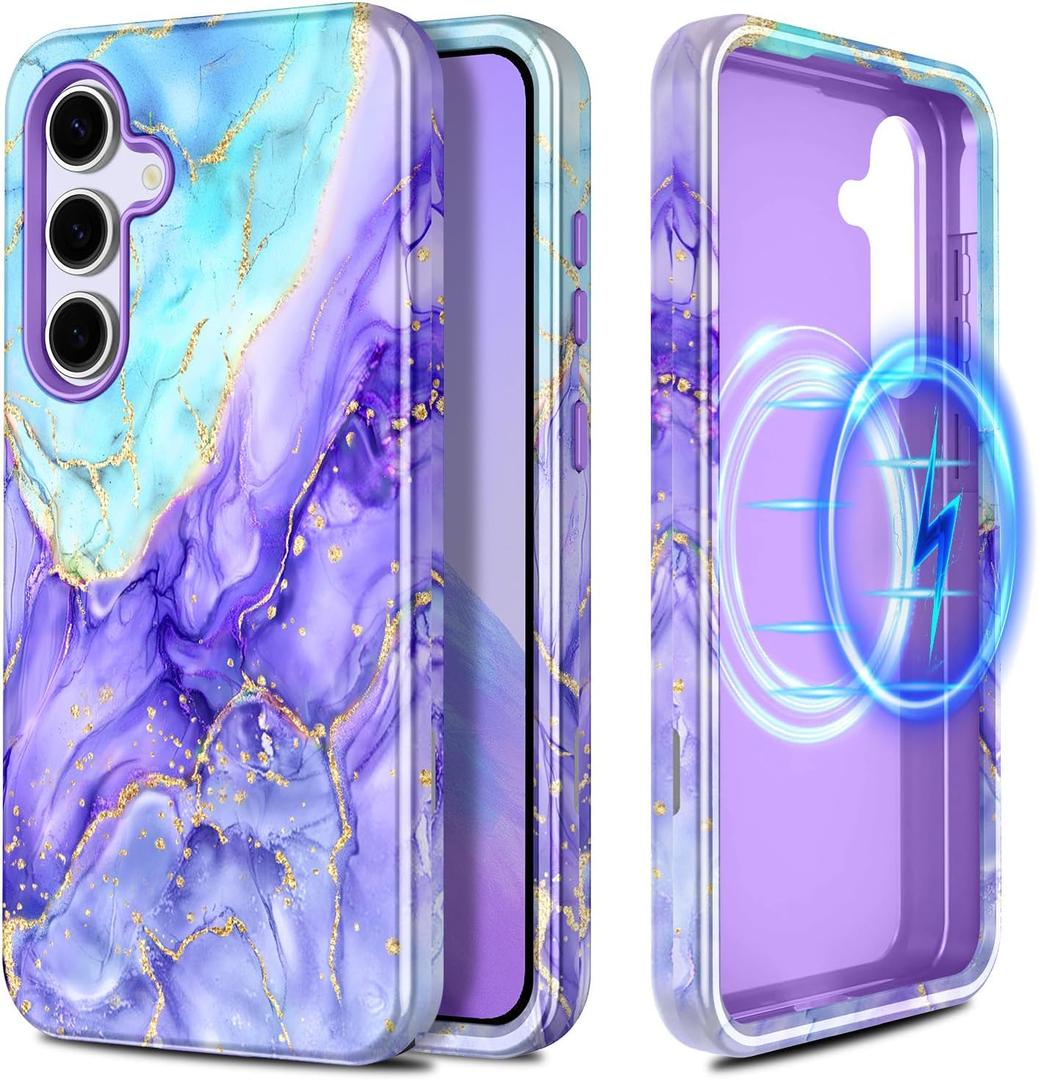 Casetego for Galaxy S25 FE Case, Compatible with MagSafe,[Military Grade Drop Test] Full Body Protection Slim Shockproof Rugged Marble Women Case for Samsung Galaxy S25 FE 6.7 inch, Cobalt Violet