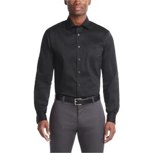 Van Heusen Men's Dress Shirt Regular Fit Ultra Wrinkle Free Flex Collar Stretch, Black, 17"-17.5" Neck 36"-37" Sleeve