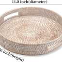 11.8" Round Rattan Tray, Hand Woven Serving Tray with Handles, Wicker Serving Basket, Decorative Tray for Home Decor, Whitewash