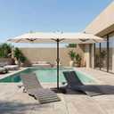 15FT Patio Umbrella with Solar Lights, Double-Sided Extra Large Outdoor Table Umbrella with Base Included, Heavy-Duty 12 Iron Ribs Market Umbrella for Garden, Pool, Backyard, Creamy White