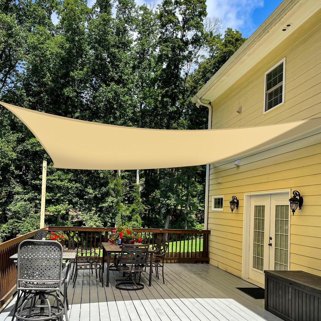 TANG 12' x 14' Sun Shade Sail Rectangle Outdoor Canopy UV Block Sunshades for Patio, Square Shade Cloth for Backyard Porch Deck Garden Pergola Cover, Sand