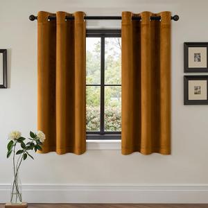 Velvet Curtains 45 Inch Length 2 Panels Set Room Darkening Luxury Grommet Thermal Insulated Soundproof Super Soft Window Drapes for Bedroom Living Room W40 x L45 Golden Brown