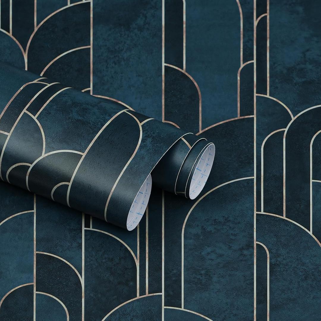 Kitico 16.1"x118.1"Blue Peel and Stick Wallpaper Geometric Wallpaper Light Blue and Dark Blue Gradual Color Self Adhesive for Bedroom Stripes Removable Wall Paper for Walls Decorative Vinyl