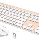 Wireless Keyboard and Mouse, Vssoplor Rechargeable Quiet Full-Size Keyboard and Mouse Combo Set Ultra Slim Design for Laptop, PC, Notebook, Desktop-White and Gold