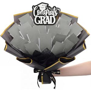 Pre Made Graduation Money Flower Bouquet Class of 2026 Graduation Gift for Her Him Black Gold Fully Assembled Money Bouquet with Congrat Grad Card Ready to Gift for Middle High School College Women
