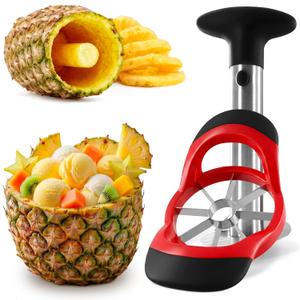 Pineapple Corer and Slicer Tool – Stainless Steel Pineapple Peeler Tool with Reinforced Thick Blade for Effortless Slicing – Core Remover and Cutter for Diced Fresh Rings, Black Handle, Easy to Clean