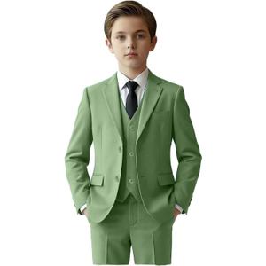 Boys Suits 5 Piece Slim Fit Suit for Kids Formal Ring Bearer Suits (14, Sage Green(tie))
