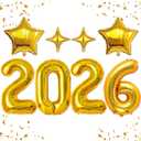 Upgraded, 42in Large 2026 Balloons, with 4pcs Star Balloon and Accessories, 3D Premium Aluminum Foil, Ideal Graduation Balloons for Graduation Decorations 2026, Grad Party Decorations, Gold
