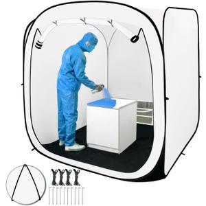 Pop Up Paint Booth 6x6x6Ft Heavier Portable Spray Tent with Black Floor, Mesh Door and Mesh Window for Furniture, Auto Parts and Other Items Painting Works (70x70x70 Inch)