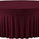 Burgundy Round Tablecloth 60 inch Stretch Spandex Fitted 5FT Round Banquet Tablecloths Wrinkle Free Table Cover Stitch Circle Tablecloth with Ruffle Skirt for Wedding Party Birthday Decor