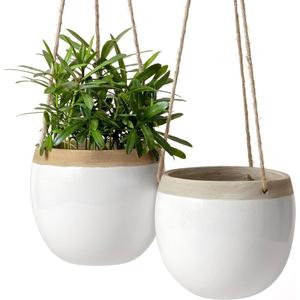 Hanging Planter, Pots, Ceramic Round,Rope Hanger, Indoor outdoor