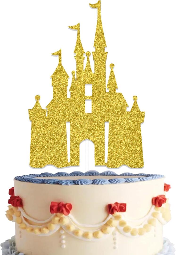 Castle Cake Topper Princess Cake Topper Castle Theme Birthday Party Decorations Princess Party Supplies Princess Happy Birthday Cake Decorations Princess Baby Shower Supplies (Gold)