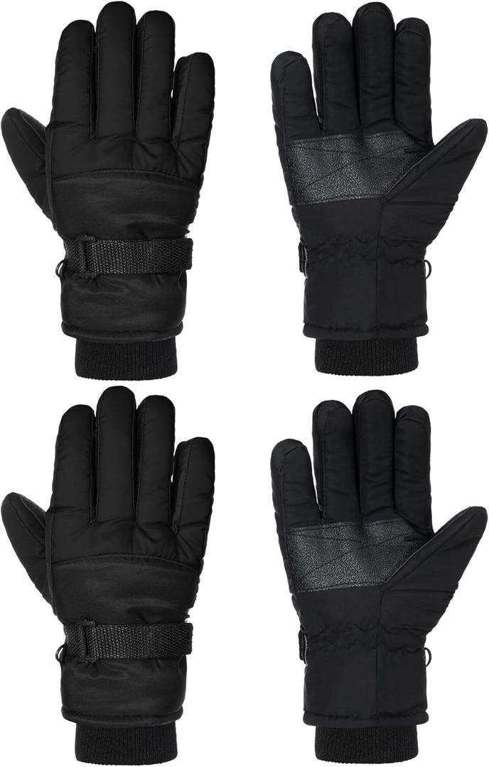 SATINIOR 2 Pairs Kids Waterproof Winter Snow Gloves Ski Gloves for Boy Girl Outdoor Warm Thickening Snowboar (3-6 Years, Fresh Black)