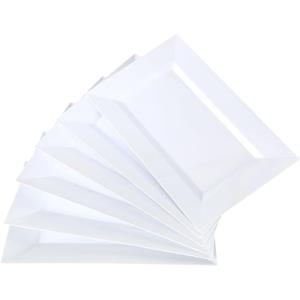 Mwellewm 12 Pcs White Plastic Serving Trays, 14''x9'' Rectangle Dessert Trays for Dessert Table, Party Food Display Set Disposable Platters Cookie Cupcake Gold Serving Tray for Birthday Party Wedding