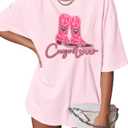 Oversized Western Cowgirl Shirts for Women Country Music Rock Band Tshirt Pink XL