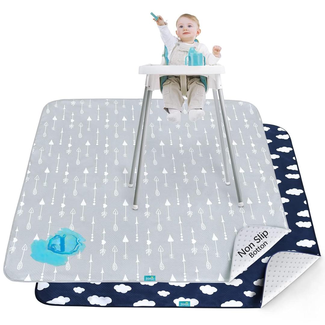 Splat Mat 2 Pack for Under High Chair & Arts & Crafts & Eating Mess, Waterproof Baby Playtime Anti-Slip Mat for Floor or Table, Reusable & Portable Splash Mat 42 46 (Cloud & Arrow)