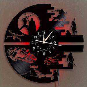 Decorative Vinyl Wall Clock with 12 InchesScience Fiction Film Themed Clocks, Vinyl Records Wall Clock, LED Light Wall Decor, Unique Birthday Gifts for Men,Kids