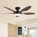 Ceiling Fans with Lights, 46 Inch Low Profile Ceiling Fan with Light and Remote Control, Flush Mount 6 Speeds Reversible Ceiling Fan, Dimmable Noiseless Ceiling Fans for Bedroom, Brown