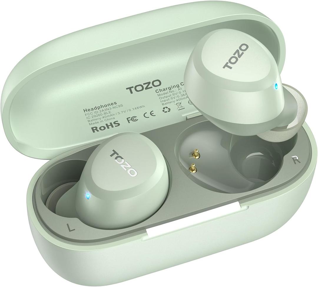 TOZO A1 Wireless Earbuds Bluetooth 5.3 Light Weight in Ear IPX5 Waterproof Headphones 2 Mic for AI Calls, Immersive Premium Sound Bass Headset with Charging Case, 32 Presets EQ Customization via App (Small, Green)