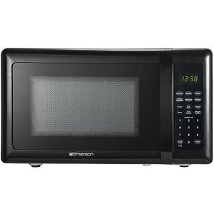 Emerson MW7302B Compact Countertop Microwave Oven with Touch Control, LED Display, 700W, 10 Power Levels, 6 Auto Menus, Glass Turntable and Child Safe Lock, 0.7 Cu., Ft. Black