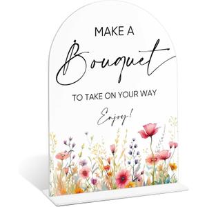 4 x Floral Bridal Shower Decorations, Make a Bouquet Sign, Acrylic Signs for Wedding, Wedding Signage for Reception, Boho Bridal Shower Decorations for Flower Shop, Bachelorette Night, Engagement, 3, 6x8 Inch