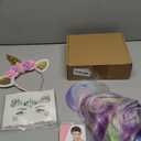 Janinka 3 Pcs Halloween Unicorn Wig Mermaid Face Jewels Set Long Curly Wavy Rainbow Hair Wig Unicorn Party Supplies Rhinestones Eyes Gems Stickers for Cosplay Music Festival, Theme Parties