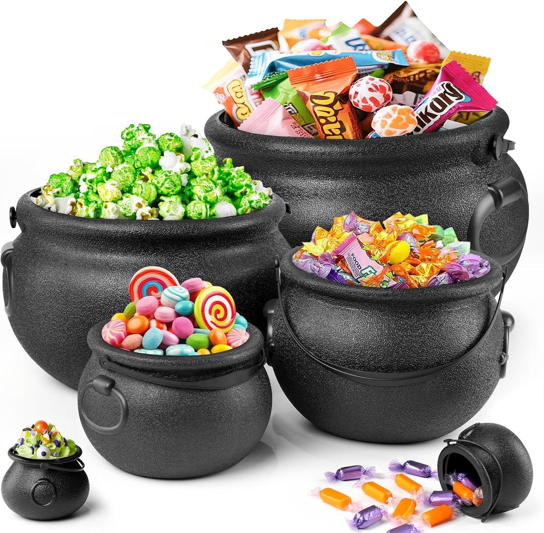 Halloween Decorations - 6 in 1 Package Large Black Plastic Witches Cauldron - Cauldron Candy Bowl - Trick or Treat - Cauldron Pot for Indoor Outdoor Party Table Decor