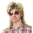 Swiking Mens Mullet Wig Blonde and Dark Foot Retro 70s 80s Disco Rocker Curly Punk Fancy Party Halloween Cosplay Costume Full Wigs (Black and Blonde)