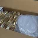 GATHER 700PCS Gold Plastic Plates - Whtie and Gold Disposable Dinnerware Sets 100Guest - 200 Disposable Plate, 300 Plastic Silverware, 100 Cups, 100 Napkins for Wedding & Party