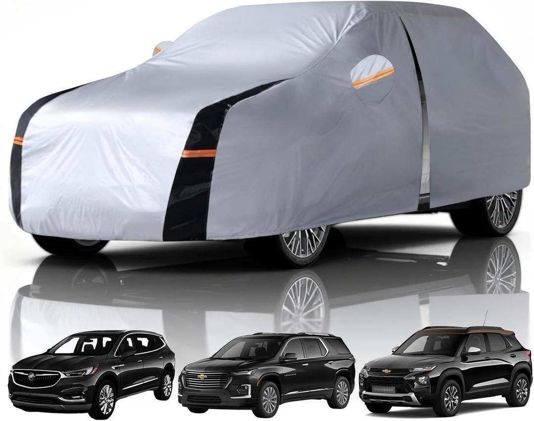 Large SUV Car Cover Waterproof All Weather, 10 Layers Outdoor Car Covers for SUV - Sun & Rain Protector Full Exterior Covers. Custom Fit Buick Enclave, Chevrolet Traverse, Tahoe, Trailblazer, etc