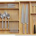 ULG Expandable Bamboo Kitchen Drawer Organizer, Adjustable Cutlery Tray Silverware Organizer with Removable Drawer Dividers, Drawer Dividers Organizer for Silverware, Kitchen Utensils, Office Storage
