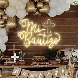 Mi Bautizo Neon Sign for Wall Decor Christening Light Up Led Sign 24 inch