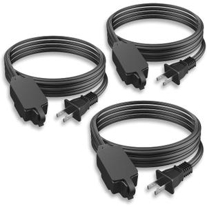 PLUGTUL Indoor Extension Cord 10 FT, 2 Prong Black Extension Cord, 3 Polarized Outlets with Safety Cap Protect for Home Office, 16/2 SPT-2 ETL Listed, 3 Pack