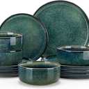 vancasso Starry 12 Pieces Dinnerware Sets for 4, Green Reactive Glaze Dishes Sets, Ceramic Plates and Bowls Set, Dinner Salad Dessert Plates, and Cereal Bowls Set, Dishwasher and Microwave Safe