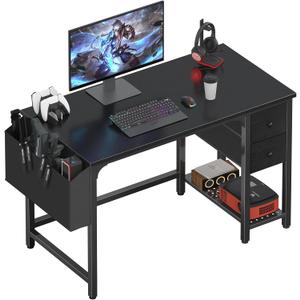 Lufeiya Computer Desk with Fabric Drawers, 40 Inch Reversible Gaming Desk for Small Space Home Office, Modern Simple Study Writing Table PC Desks for Bedroom, Black