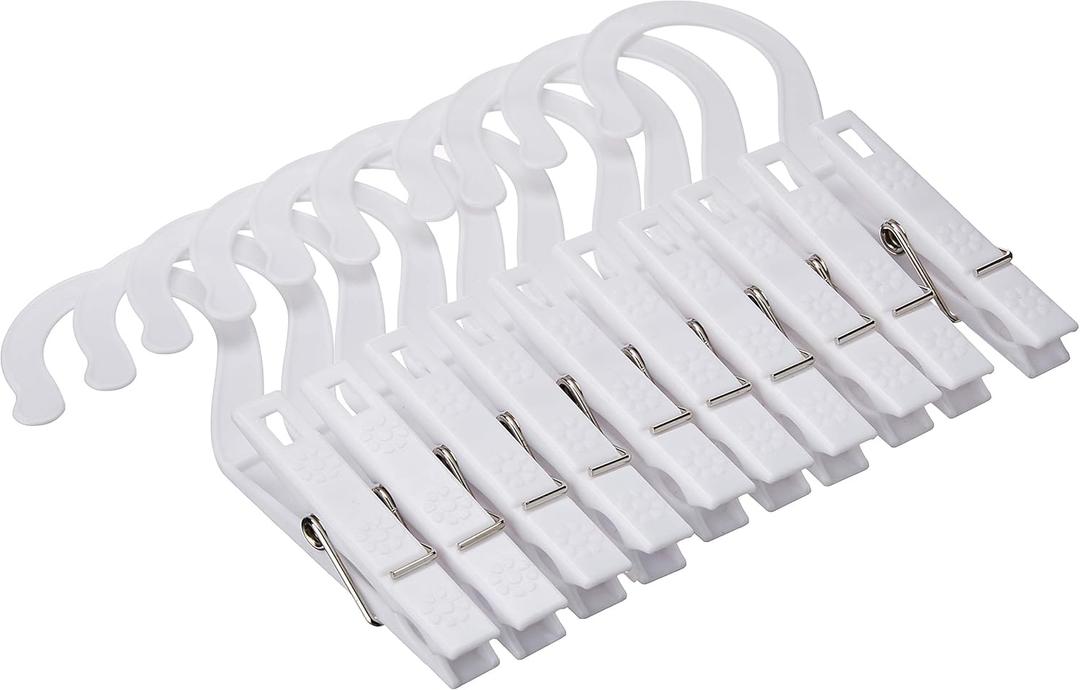 Fox Run Laundry Hooks, Set of 10 Clothing Pin Hooks, White
