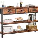 Furologee Long 47" Console Sofa Table with 3 Drawers, Entryway Table with 3-Tier Storage Shelves, Industrial Display Shelf for Entry Way, Hallway, Couch, Living Room, Kitchen, Foyer, Rustic Brown (47.2 inch)