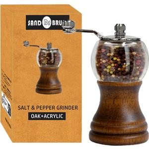 Salt and Pepper Grinder Set, Acacia Wooden Pepper Grinder with Adjustable Coarseness, Refillable Ceramic Blade Grind,Gold Pepper Mill for Kitchen (Black-5in-1pcs)