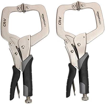 Amazon Basics Adjustable Metal Face Clamps for Woodworking, Welding, or Repairs, 11-inch, Pack of 2, Black/Silver
