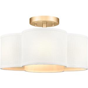 Gold Semi Flush Mount Ceiling Lights, 14" 4-Light Ceiling Light Fixtures with Fabric Shade in Quatrefoil Shape, Farmhouse Brass Drum Lighting for Kitchen Hallway Bedroom, AD-22007-4SF-GD
