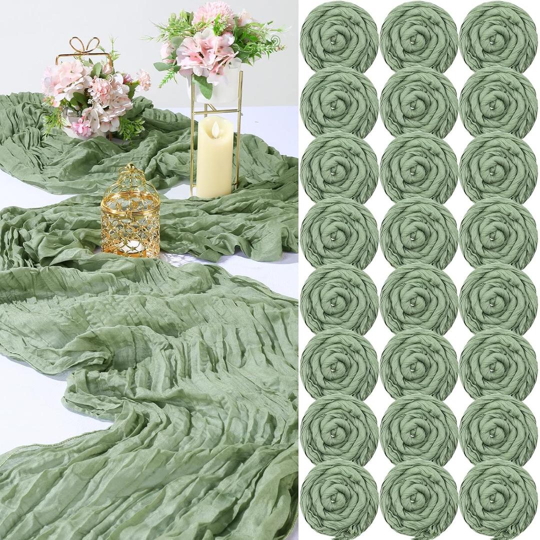 24 Pack Cheesecloth Table Runner 13ft Boho Gauze Table Runner 157 Inch Rustic Cheese Cloth Roll Romantic Long Cheesecloth Bulk for Wedding Bridal Shower Birthday Party Decor (Green)