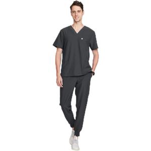 Uniforms World Louis Scrubs Set for Men  Classic V-Neck Stretch Top & Jogger Pants Yoga Waistband, 8 Pockets (XX-Large Tall, Dark Grey) Uniforms World Louis Scrubs Set for Men  Classic V-Neck Stretch Top & Jogger Pants Yoga Waistband, 8 Pockets (XX-Large Tall, Dark Grey)