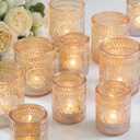 Volens 11pcs Assorted Gold Votive Candle Holders Bulk, Large Glass Votive & Tea Light Candle Holder for Wedding Table Centerpieces, Gold Party Decorations, and Home Decor