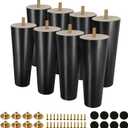 FoDau770 Black Rubber Wood Furniture Legs 6 Inches, Straight Tapered Wood Feet Mid Century Sofa Legs Set of 8, 5/16" UNC Furniture Feet for Cabinet Couch Dresser Chair Ottoman Table
