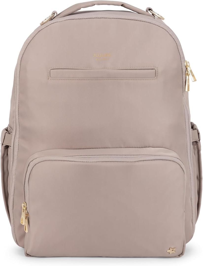 JuJuBe New Classic Diaper Bag Backpack with Portable Changing Pad, Stroller Straps, Large Travel Backpack for Boy or Girl, Carrying Baby Bottles, Wipes, Diapers, Pacifiers, Taupe, Mother's Day Gift