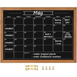 Calendar Chalkboard, 17.7" * 23.6", Magnetic Surface Rustic Brown Solid Pine Wood Frame Chalk Board for Planning/School Timetable/Memo, Hanging Board for Office, School and Home(YLHB-QZ-4560)