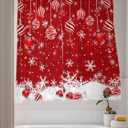 Christmas Sheer Curtain 63 Inch Length 2 Panels Light Filtering Snowflake Window Curtain Red Sheer Voile Curtains Xmas Ball Glitter Sparkle Snow Rod Pocket Window Treatment for Living Room