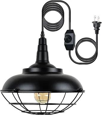 Plug In Hanging Light Fixtures, Black Cage Plug In Pendant Light, Metal Outdoor Chandelier for Gazebo Porch, industrial Farmhouse Hanging Lamp for Kitchen Island Dining Room Bedroom Sink Hallway