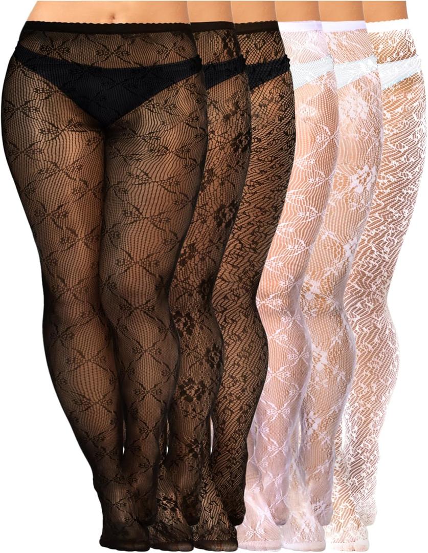 Jadive 6 Pairs Women Plus Size Fishnet Thigh High Stockings Suspender Garter Belt Lingerie Pantyhose Tights