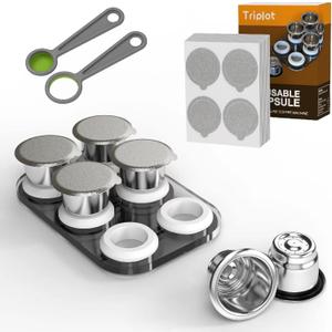 Reusable Capsules for Nespresso OriginalLine - 6pcs Refillable Coffee Pods,Stainless Steel Cups Compatible for Nespresso OriginalLine Machine (6Pods+100pcs Lids+Storage Board)